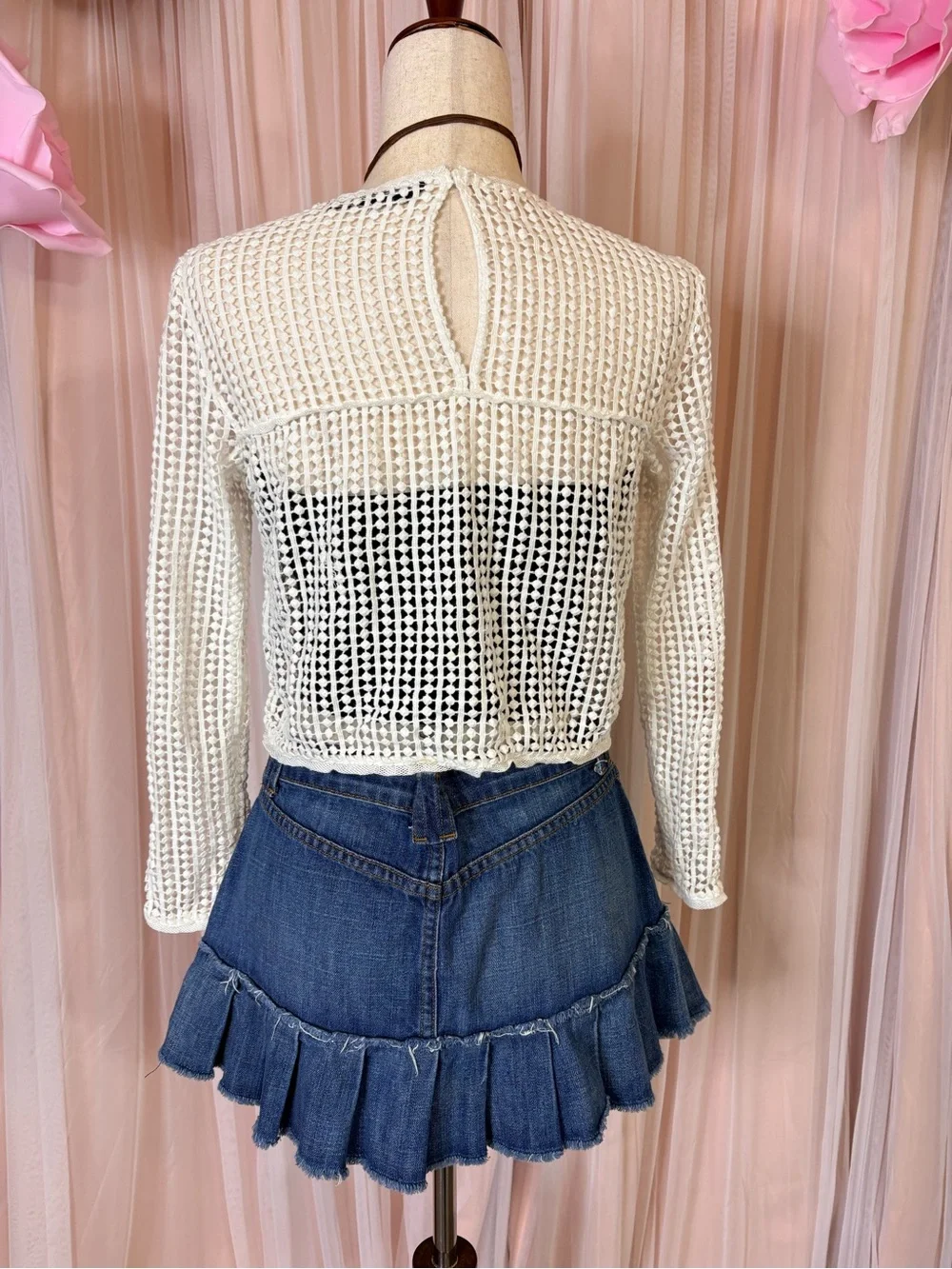 Zara Woman White Crochet Lace Openwork Top XS